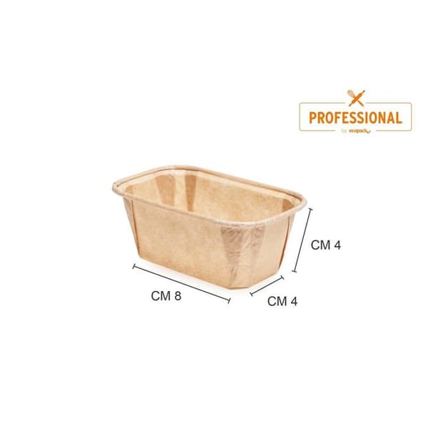 Ecopack Form för miniplumcake i non-stick papper, resistent upp till 220C, Dimensioner 80 x 40 x 40 mm, 50 stycken