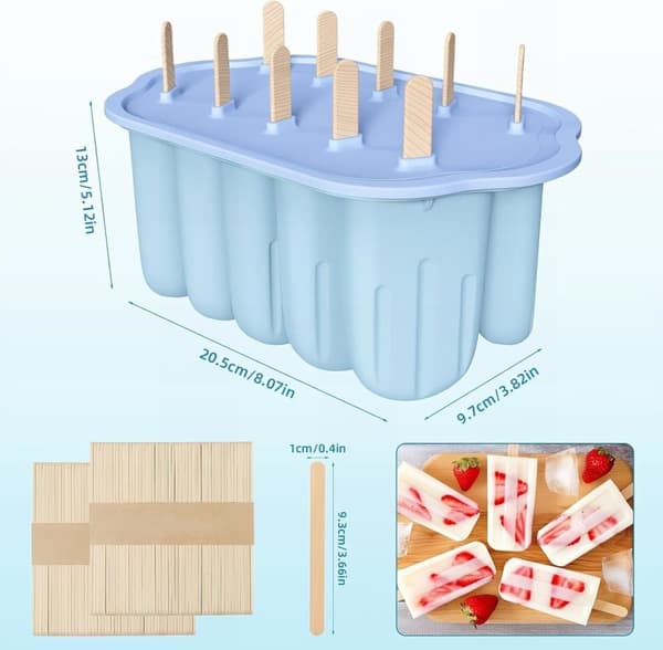 Lollanda 10-pack isglassformar i livsmedelsgodkänd silikon – säker, hållbar och lätt att ta ur, passar barn och vuxna