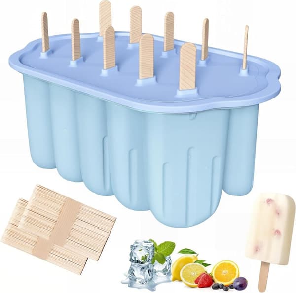 Lollanda 10-pack isglassformar i livsmedelsgodkänd silikon – säker, hållbar och lätt att ta ur, passar barn och vuxna