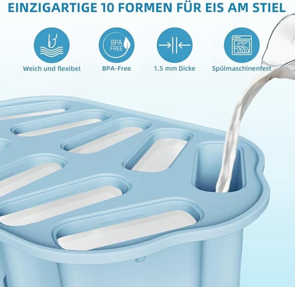 Lollanda Silikonform För Isglass – 10 Hål Isglassform För Hemgjorda Isglassar, Perfekt För Sommar Och Fest