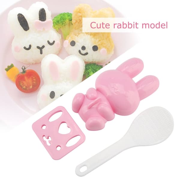 3st Livsmedelskvalitet PP Tecknad Kanin Modell Sushi Risform DIY Hantverk Onigiri Make Tool (Rosa)
