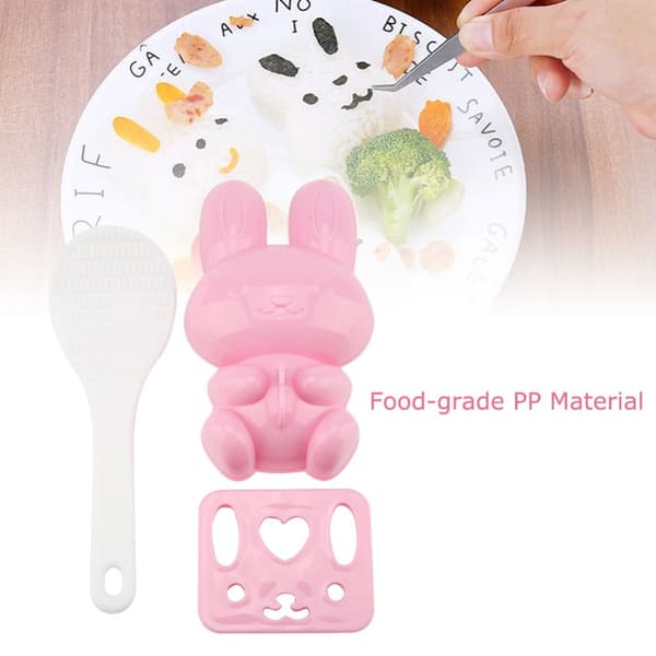 3st Livsmedelskvalitet PP Tecknad Kanin Modell Sushi Risform DIY Hantverk Onigiri Make Tool (Rosa)