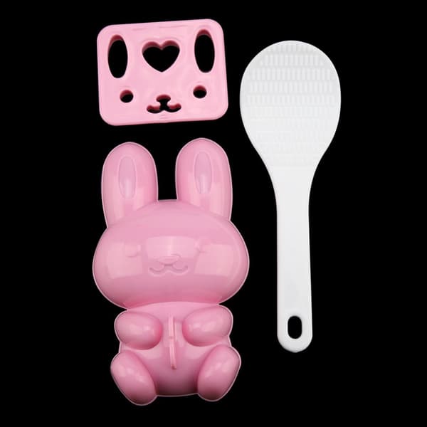 3st Livsmedelskvalitet PP Tecknad Kanin Modell Sushi Risform DIY Hantverk Onigiri Make Tool (Rosa)