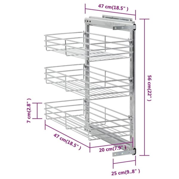 vidaXL Utdragbar inredning köksskåp 3 hyllor silver 47x25x56 cm