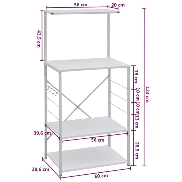 vidaXL køkkenreol til mikroovn 60x39,6x123 cm konstrueret træ hvid