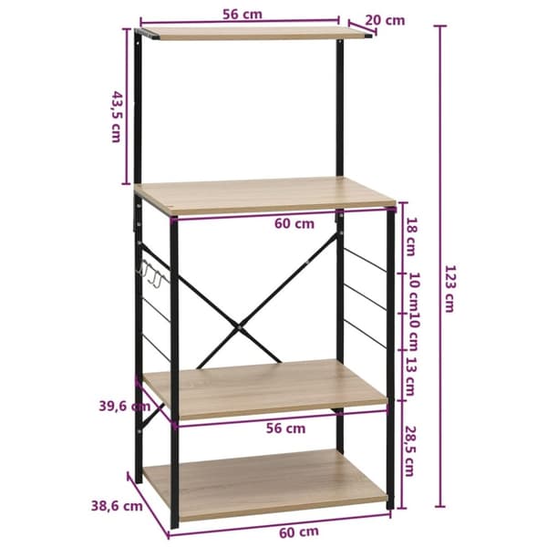 vidaXL køkkenreol til mikroovn 60x39,6x123 cm konstrueret træ sort/eg