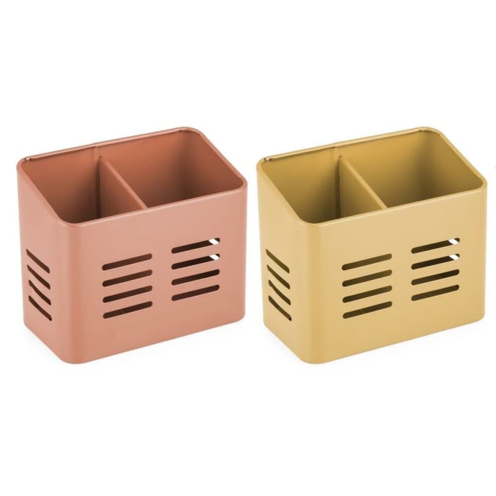 Besticks-sortering DKD Home Decor Metall Terrakota n Gul Vintage (2 antal) (16 x 9 x 13 cm)