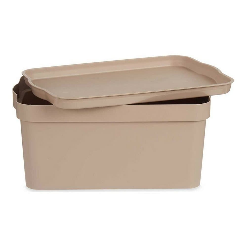 Förvaringslåda med lock Beige Plast (21,5 x 14,5 x 32 cm)