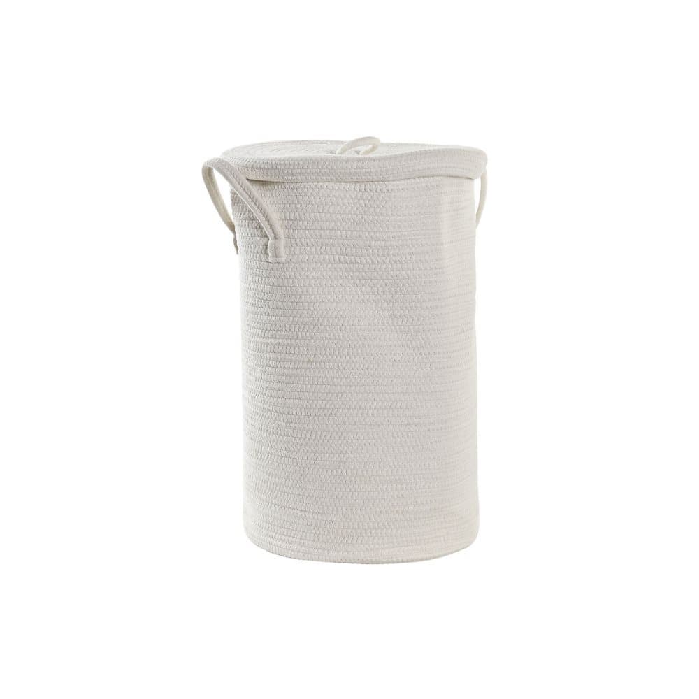 Tvättkorg DKD Home Decor Vit Med lock Bomull (34 x 34 x 52 cm)