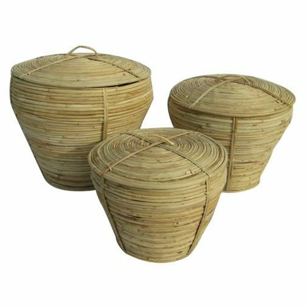 Korg - set DKD Home Decor Med lock Naturell Rattan Tropiskt (3 Delar) (35 x 35 x 30 cm)