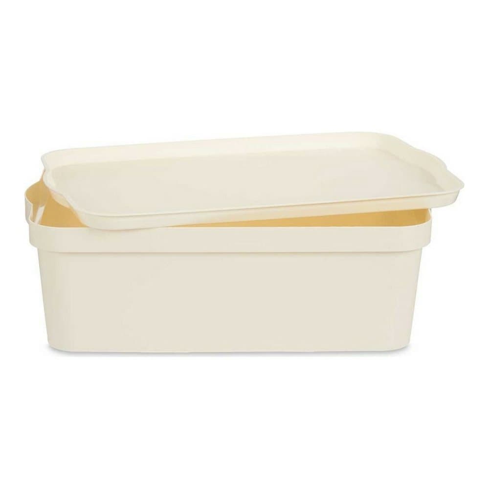 Förvaringslåda med lock Kräm Plast (29,5 x 14,3 x 45 cm)