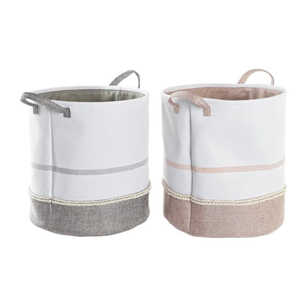 Tvättkorg DKD Home Decor Grå Rosa Polyester (39 x 39 x 41 cm) (2 antal)
