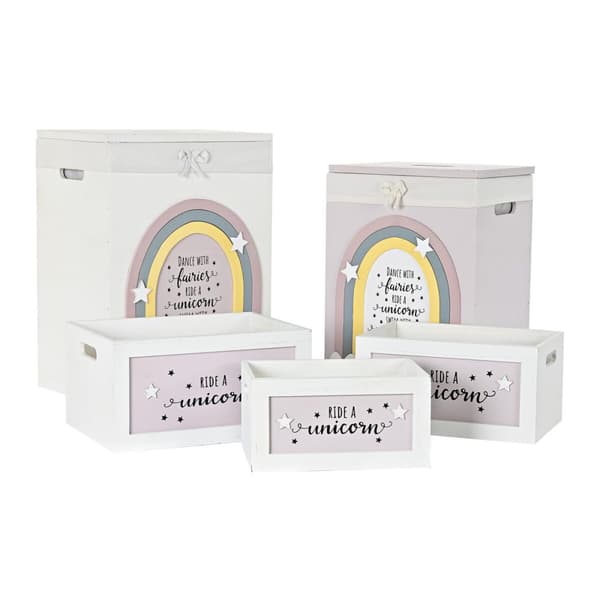 Set med kurve DKD Home Decor Gul Hvid Grå Pink Paulonia træ Børns 40 x 30 x 55 cm (5 Dele) (5 enheder)