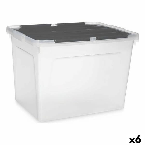 Förvaringslåda med lock Kipit 87953 Transparent Antracitgrå Plast 48 L (6 antal)
