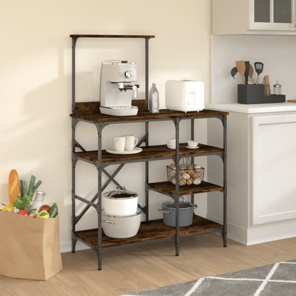 vidaXL Bakehylle røkt eik 90x40x132 cm konstruert tre og metall