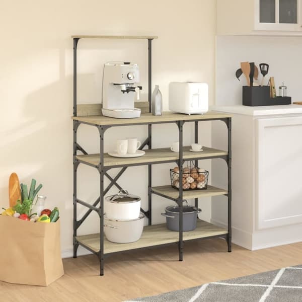 vidaXL Bakehylle sonoma eik 90x40x132 cm konstruert tre og metall