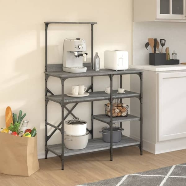 vidaXL Bakehylle grå sonoma 90x40x132 cm konstruert tre og metall
