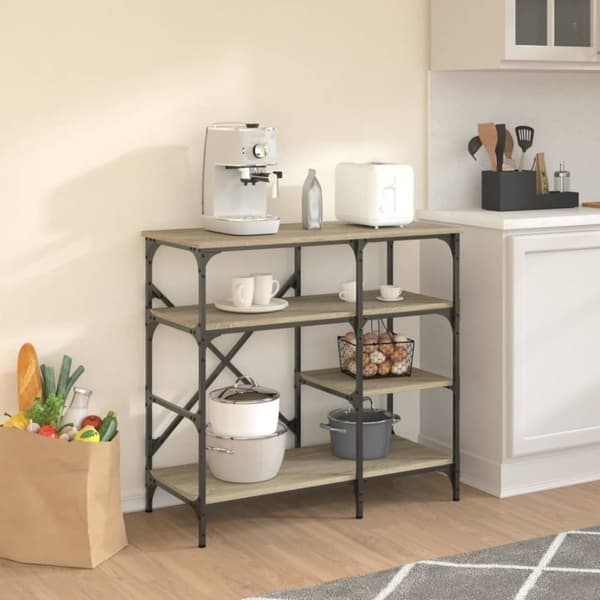 vidaXL Leipurinhylly Sonoma-tammi 90x40x84 cm tekninen puu ja metalli
