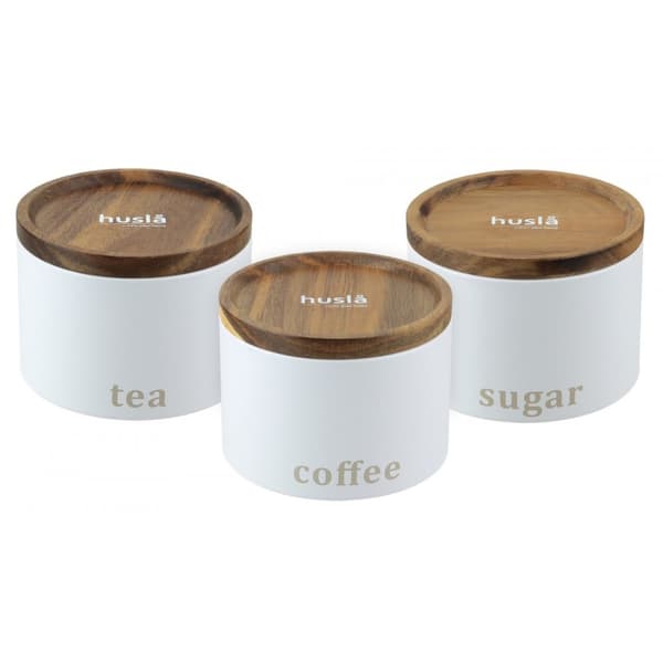 Sæt med 3 beholdere til opbevaring af kaffe, te, sukker