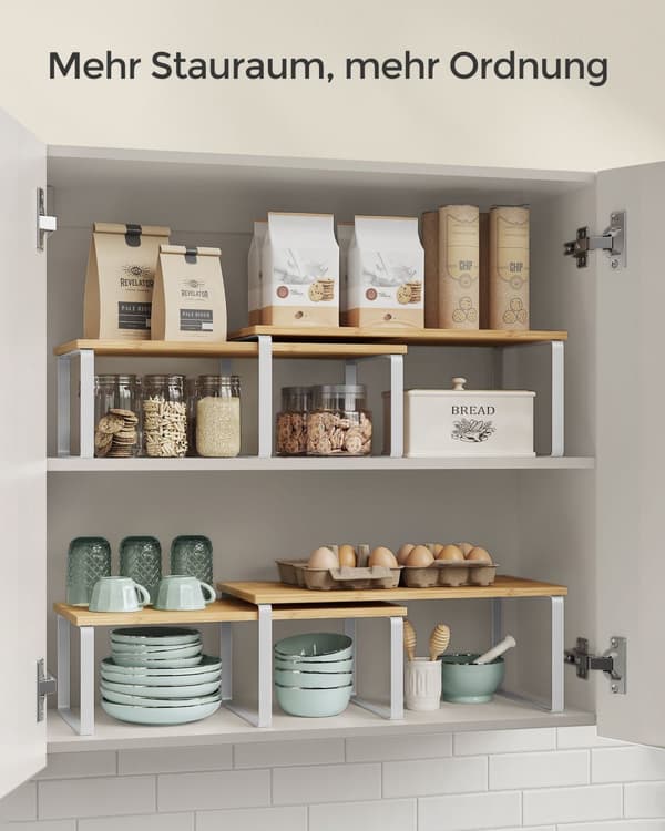 Køkkenarrangør-sæt af 2-ekspanderbart Stackable-Wolkwit-Naturel Beige
