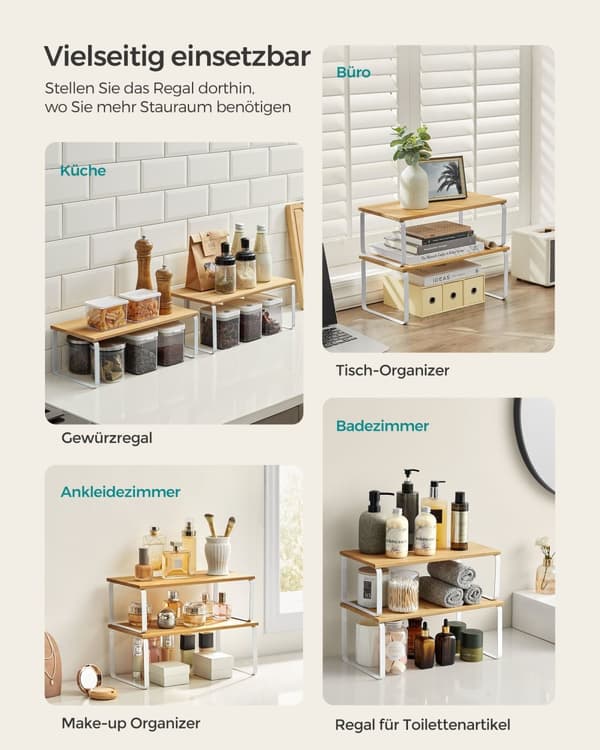 Køkkenarrangør-sæt af 2-ekspanderbart Stackable-Wolkwit-Naturel Beige