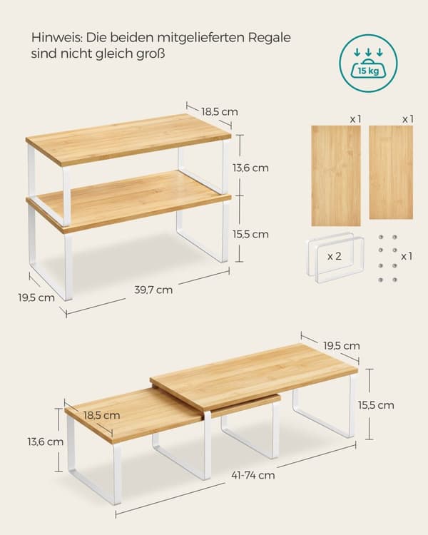 Køkkenarrangør-sæt af 2-ekspanderbart Stackable-Wolkwit-Naturel Beige
