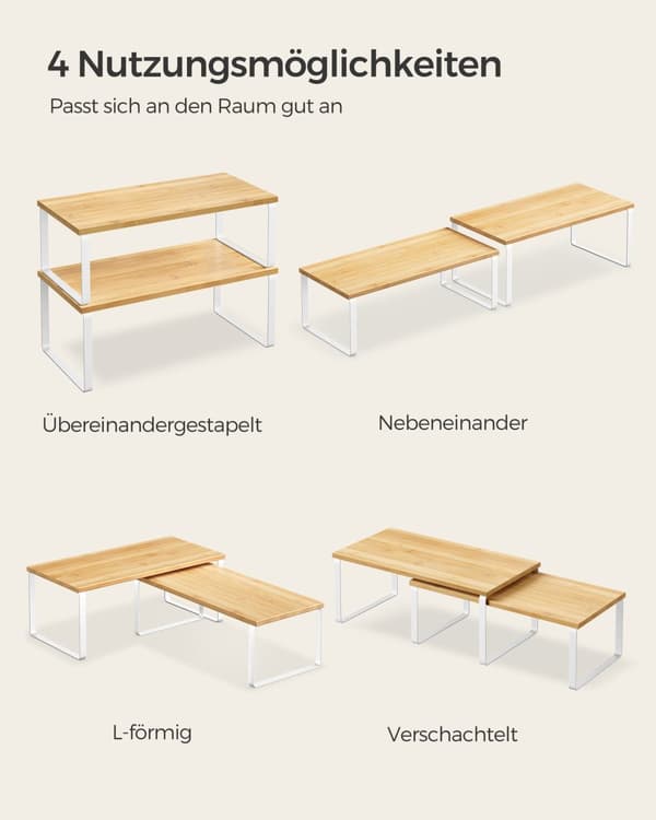 Køkkenarrangør-sæt af 2-ekspanderbart Stackable-Wolkwit-Naturel Beige