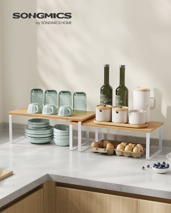 Køkkenarrangør-sæt af 2-ekspanderbart Stackable-Wolkwit-Naturel Beige