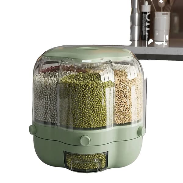 Roterande spannmålsdispenser, förseglad behållare, 360-graders roterbar,6.5kg-Ljusgrön