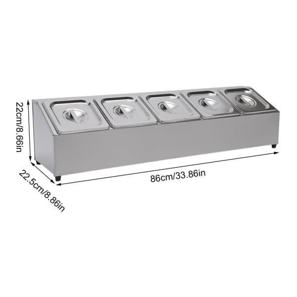 Pizza Topping Station, 5 Rymliga Behållare, Hållbart Rostfritt Stål,Silver