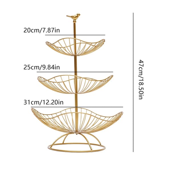 3-tasoinen hedelmäkori, metallirakenne, korkeus 47 cm,Kulta