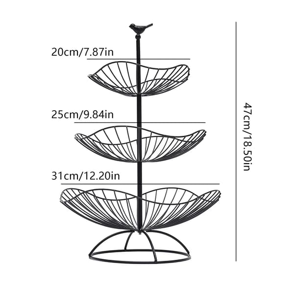 3-tasoinen hedelmäkori, metallirakenne, korkeus 47 cm,Musta