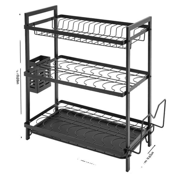 3-Tier Diskställ, Rostfritt Design, Lätt att Rengöra,svart, 3-nivå