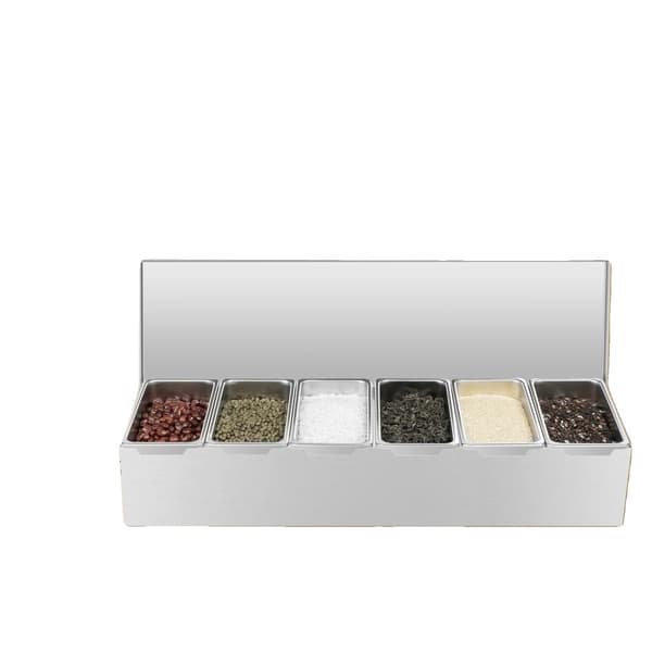 Rustfrit Stål Krydderi Dispenser, 6 Rum Opbevaring, Nem at Rengøre