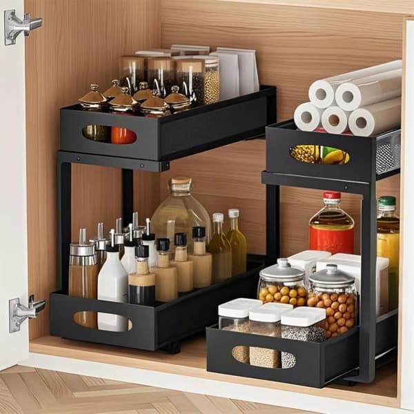 Under Sink Organizer, Justerbar Højde, Dobbelt Lag Design,2x
