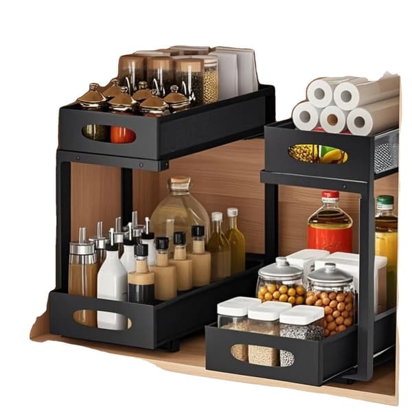 Under Sink Organizer, Justerbar Højde, Dobbelt Lag Design,2x