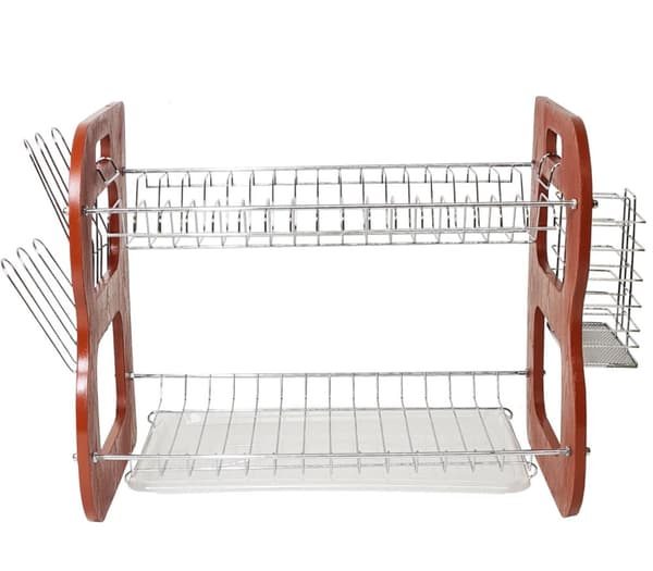 Smooth and stable dish rack in stainless steel with 2 shelves