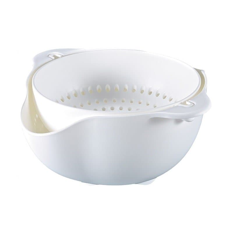 Roterande Durkslag och Skål - Vit