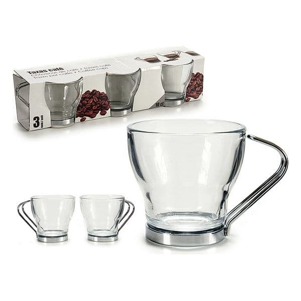 Set med kaffekoppar Glas Silvrig Metall Transparent (90 ml)