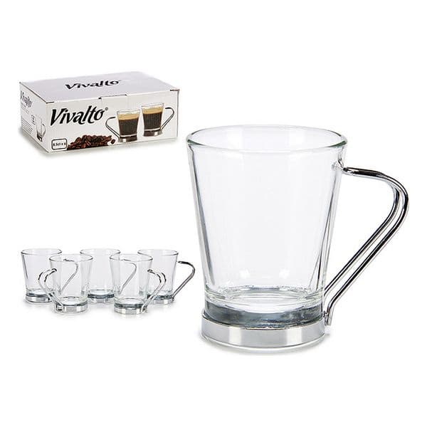 Set med kaffekoppar Glas Silvrig Transparent (85 ml)