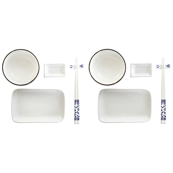 Sushi-sæt DKD Home Decor 33,5 x 34,5 x 9 cm Porcelæn Hvid Marineblå Orientalsk (33,5 x 34,5 x 9 cm)