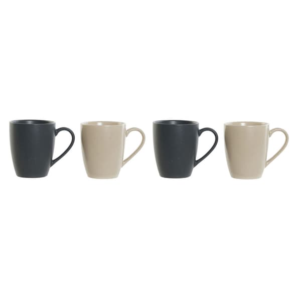 Set med kopper DKD Home Decor Beige Mørkegrå Gummitræ Stentøj 300 ml 19 x 13 x 31 cm (4 Dele)