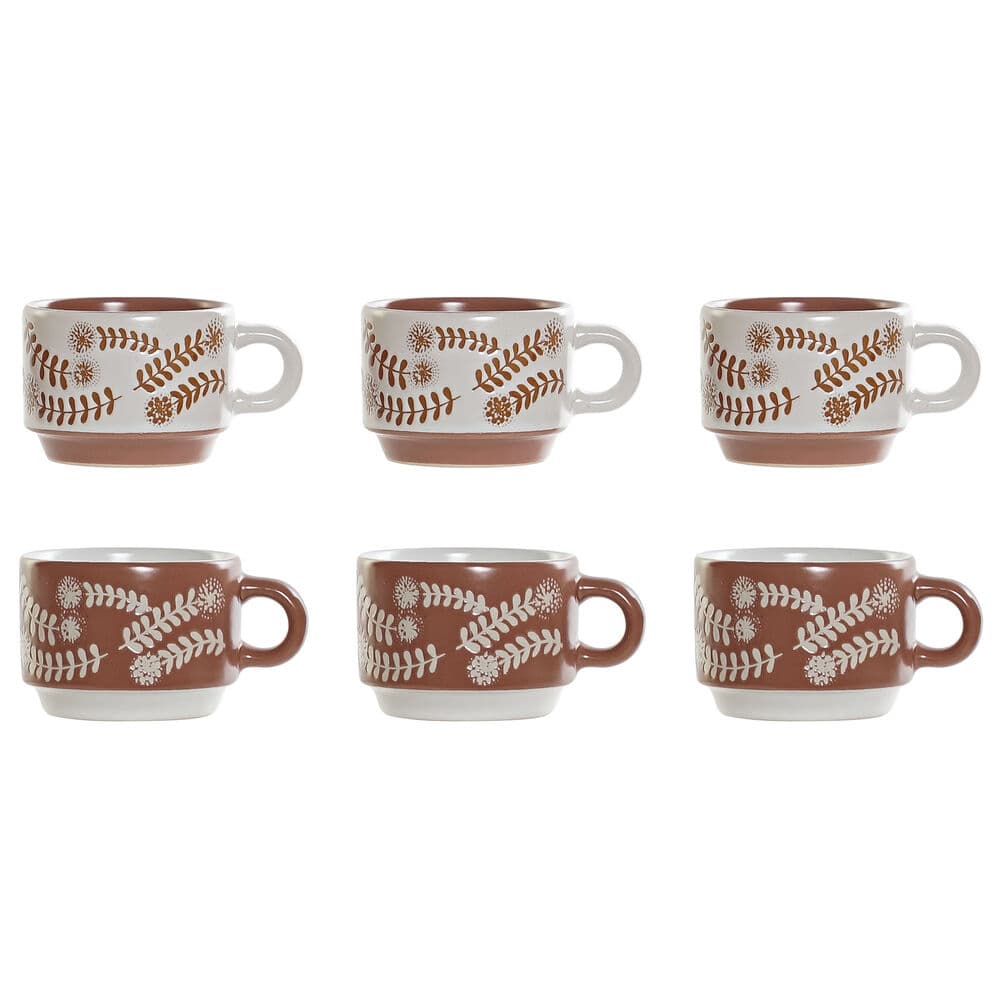 Set med kaffekoppar DKD Home Decor Terrakota n Vit Stengods (9 x 6.5 x 5 cm) (6 pcs) (90 ml)