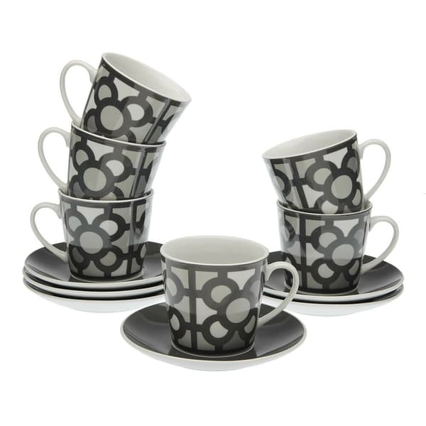 Set om 6 tekoppar med fat Versa Urbana Porslin 9 x 14 x 14 cm 10,5 x 8 x 6 cm 14 x 14 x 2 cm