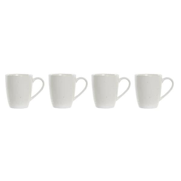 4 Delers krussett DKD Home Decor Hvit Naturell Gummitre Steintøy 300 ml 19 x 13 x 31 cm
