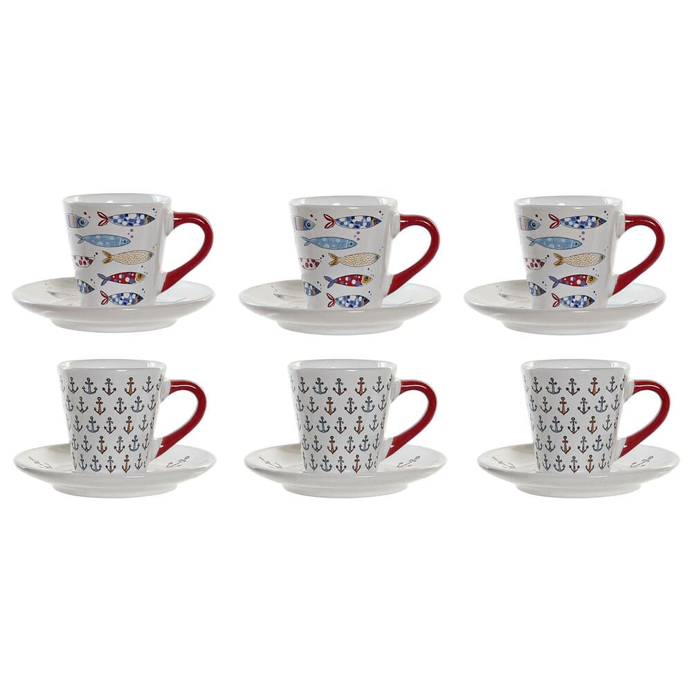 Set med kaffekoppar DKD Home Decor Multicolour Stengods (130 ml)