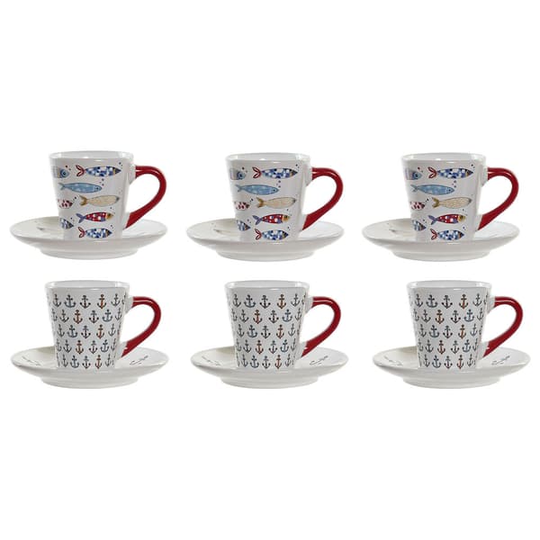 Delers Kaffekoppsett DKD Home Decor Flerfarget Metall Steintøy 130 ml