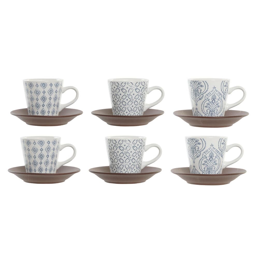 Set med kaffekoppar DKD Home Decor Blå Brun Stengods (90 ml)