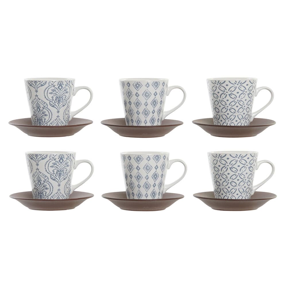 Set med kaffekoppar DKD Home Decor Blå Brun Stengods (150 ml)