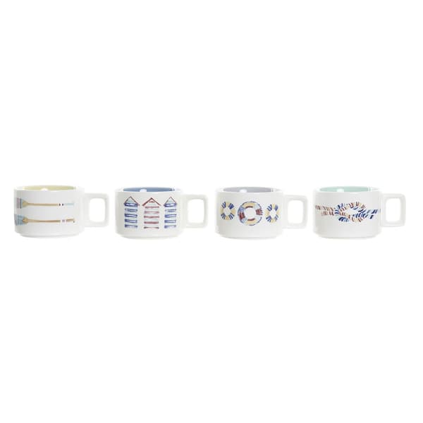 Delers Kaffekoppsett DKD Home Decor Blå Flerfarget Metall Dolomite 260 ml
